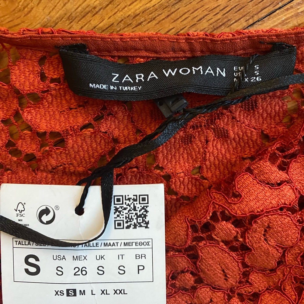 NWT ZARA RUST COLOR LACE BLOUSE SMALL - Picture 2 of 9